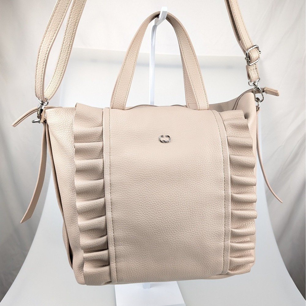 Gerry Weber Beige Ruffle Tote Bag‎ Satchel Shoulder Purse Preppy Coquette Luxe